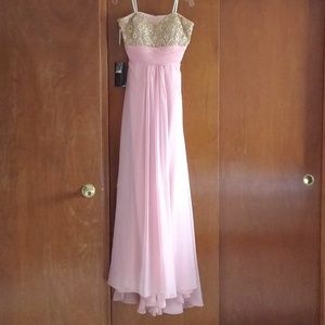 Kasey J pale pink chiffon beaded gown